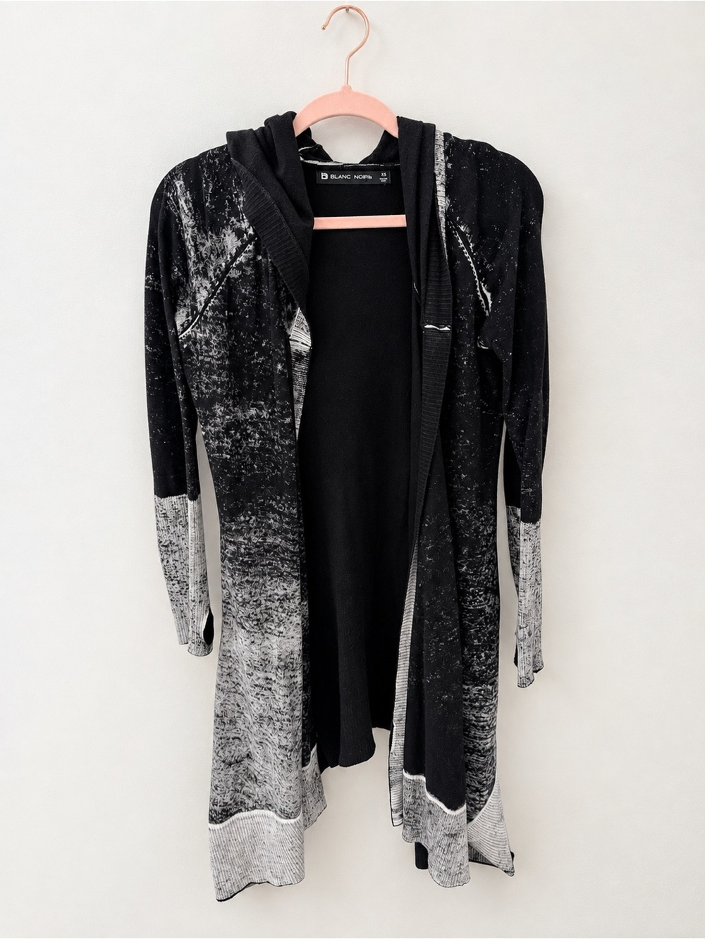 Blanc Noir Black Gray Ombre Hooded Duster Cardigan Thumbholes XS